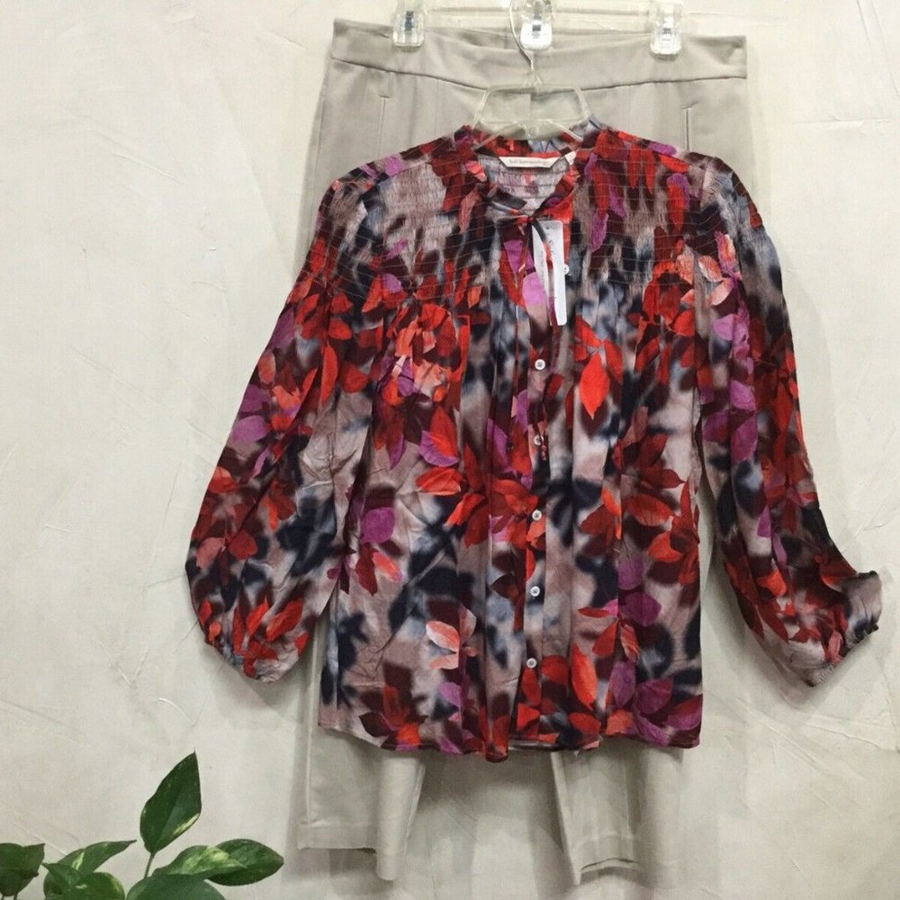 Soft Surroundings Size L 14 / 16 BoHo Celandine Top Blouse Red Navy Peach NWT
